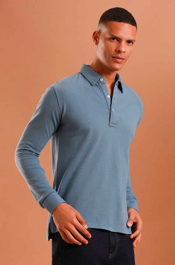 Prime Polo Full Sleeved Shirt - Dusty Blue