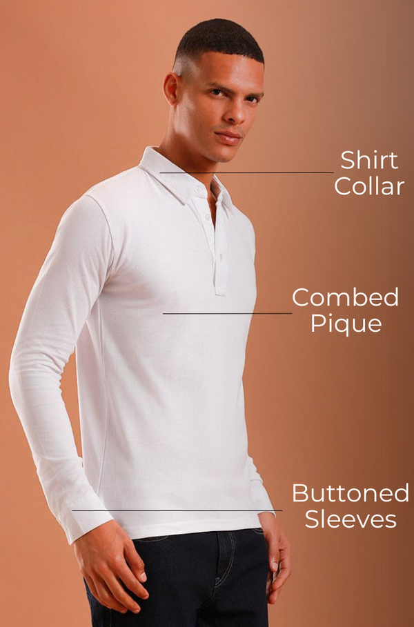 Prime Polo Full Sleeved Shirt - White